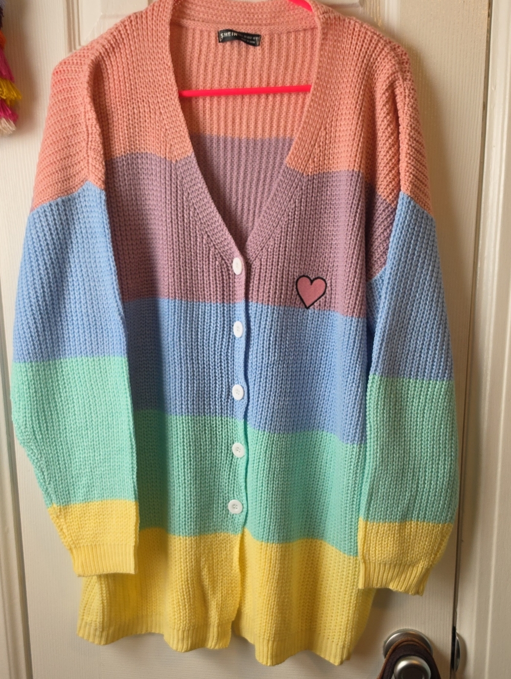 SHEIN Pastel Striped V-Neck Cardigan - Pink, Lavender, Blue, Mint, Yellow